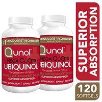 Qunol Mega Ubiquinol Coq10 100mg, Superior Absorption, Patented Water and Fat Soluble Natural Supplement Form of Coenzyme Q10, Antioxidant for Heart Health, 120 Count Softgels
