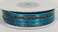 Ben Collection 1/8" X 100 Yards Double Face Satin Ribbon with Metallic Gold & Silver Edge (Turquoise & Gold)