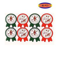 80Pcs Merry Christmas Gift Tags Stickers Badge Stickers Labels Christmas Tree Elk Decorative Seal Stickers for Cards Gift Envelopes Boxes