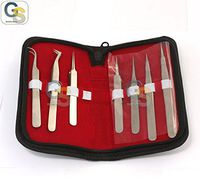 G.S 7 PCS STAINLESS STEEL TWEEZERS WATCH WATCHMAKER CRAFTS JEWELRY REPAIR TOOL KIT