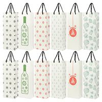 24-Pack Christmas Gift Wine Bags - Kraft Paper Bags, Paper Bags with Handles for Shopping, Christmas Gifts, 6 Assorted Designs - 15.3 x 3.2 x 5.5 Inches