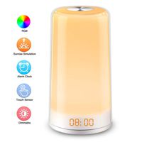 Elfeland Wake Up Light, LED Alarm Clock Sunrise Simulation Digital LED Clock Touch Control Night Light 5 Natural Sounds, Snooze, 256 Color RGB Mode, 3 Brightness Bedside Lamp for Bedrooms