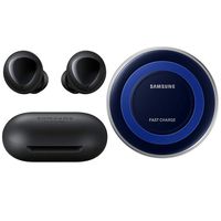 Samsung Galaxy Buds 2019, Bluetooth True Wireless Earbuds (Wireless Charging Case Included), Black - International Version, No Warranty (Buds + Fast Wireless Charging Pad Bundle, Black)