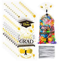 150 Pieces Graduation Cello Treat Bags Graduation Themed Candy Bags with 200 Pieces Twist Ties for Graduation Party Gift Decorations Favors