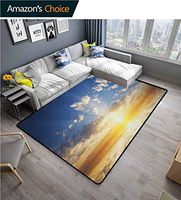 Mystic Moiré Kids' Rugs, Sunset Reflection on The Sea View with Sun Rays Vivid in The Horizon Image, Durable Carpet Area Rug - Living Dinning Room Bedroom Rugs and Carpets(2.5'x 7') Yellow Brown Blue