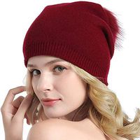 Theoylos Women's Winter Warm Knit Cuff Beanie Hat Ladies Pompom Skull Cap Warm Soft Ski Cap Wine