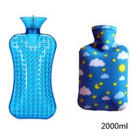 Thermos with lid, hot Water Bottle with Massage Ball, Thick Water Injection Thermos, PVC Material with Warm Cover for hot and Cold 2000ml Water Injection Thermos (Blue)
