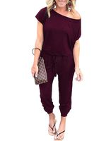 PRETTYGARDEN Off Shoulder Sleeve Hollow Out Sexy Women Bodycon Long Jumpsuit Rompers (Large, 600089 Wine Red)