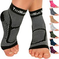 TechWare Pro Ankle Brace Compression Sleeve - Relieves Achilles Tendonitis, Joint Pain. Plantar Fasciitis Foot Sock with Arch Support Reduces Swelling & Heel Spur Pain. (Black, S/M)
