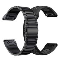 LDFAS Fenix 6/5 Band, Silicone + Stainless Steel Metal 22mm Quick Fit Watch Strap Compatible for Garmin Instinct/Fenix 5 5 Plus 6 6 Pro/Forerunner 935/945 Smartwatch,Black/Gray+Black (2 Pack)