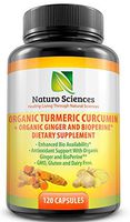 Organic Turmeric Supplement Curcumin Extract with BioPerine (Black Pepper Extract) and Ginger Powder Naturo Sciences 120 Capsules