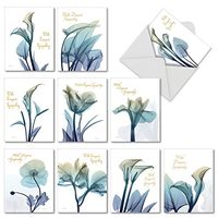 Blooming Expressions - 10 Pack of Sympathy Cards with Envelopes (4 x 5.12 Inch) - Beautiful Painted Flowers, Bereavement Note Card - Inspirational Thinking of You Greeting Notecard AM6221SMG-B1x10
