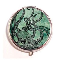 Cool Octopus Color Custom Round Silver Pill Box Pocket 2.1 inches Medicine Tablet Holder Organizer Case for Purse