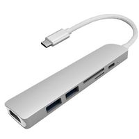 USB C Hub, Aidina 6-in-1 USB C Adapter with Type C Charging Port, Aluminum Alloy USB C Dock with HDMI 4K Outport, 2 USB 3.0 Ports, SD/TF Card Reader Slot - Silver