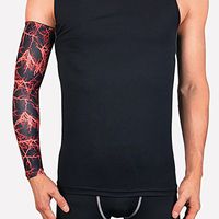 YOEDAF 1pcs Outdoor Sports Elbow Guard Arm Protection Support Brace Fake Tattoo Pattern Running Cycling Arm Warmers Sleeves Gym Strap Pain Wrap Sleeve Basketball Arm Guard(XL,red)
