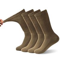 Loose Top Diabetic Socks, FOOTPLUS Men Women Stretchy Cuff Seamless Toe Padded Sole Circulatory Socks, Moisture Wicking No Blister Warm Dress Socks, 4 Pairs Khaki Crew, L/XL
