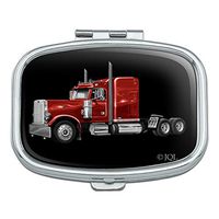 Semi Tractor Trailer Truck Trucker Rectangle Pill Case Trinket Gift Box