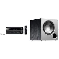 Yamaha RX-V385 5.1-Channel 4K Ultra HD AV Receiver with Bluetooth & Polk Audio PSW10 10"  Powered Subwoofer - Featuring High Current Amp and Low-Pass Filter | Big Bass at a Great Value |