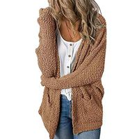 HNTDG Fleece Cardigans for Women Long Sleeve Open Front Woolen Thick Sweaters Coats Jacket Cardigan Khaki