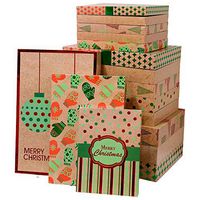 Christmas Clothing Shirt Gift Boxes Folded Deep Robe & Lingerie Empty Kraft Box with Decorative Foil Hotstamp in Red and Green, 3 Assorted Sizes for Wrapping & Shipping Gifts Bulk Pack (Set of 16)