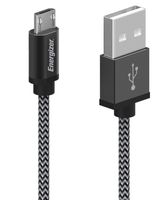 Premier Energizer Android Charger Micro USB Cable 6ft Fast Charging USB 2.0 Syncing Braided Cord Metal Tip, Black 6 Feet
