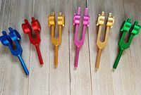 SolfeggioTuning Forks Sacred Color Weighted Set of 6 DNA Repair with Mallet and Velvet Pouch