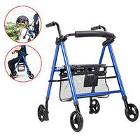 GJNWRQCY Lightweight Folding Aluminium Four Wheeled Rollator Walking Aid,Seat & Shopping Basket, Adjustable Height, Ergonomic Handles