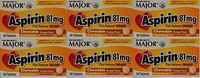 Aspirin 81mg Chewable Orange Flavored Tablets Generic for Bayer Children's Aspirin 36 Tabs per Boxe Pack of 6 Toatal 216 Tabs.