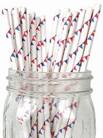 Blue and Red Pennant Set of 100 Count Size 7 3/4 inch Pennant Design Paper Drinking Straw Baking Sticks Cake Pop Sticks For Cake Pops, Lollipops, Crafts, Cupcake Toppers, Rock Candy and Brownie Pops