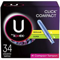 U by Kotex Click Compact Tampons, Multipack, Regular/Super Absorbency, 204 Count (6 Packs of 34)