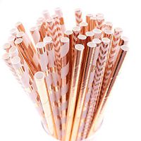 100pcs/lot Rose Gold Stripe Dot Disposable Paper Straws Foil Gold Party Drink Straws Wedding Decorations Happy Birthday Party Decorations Kids Party Supplies (Rose Gold)