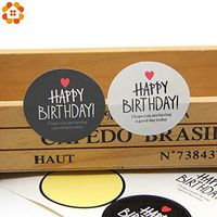 Laz Tipa - 80PCS/Lot White And Black Happy Birthday Paper Gift Tags Stickers Party Favors Accessories DIY Biscuit Gifts Wrapping Supplies