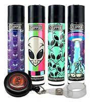 Clipper Lighter"Psychedelic 8" Collection with Rolling Paper Depot Lighter Lasso- 5 Item Bundle