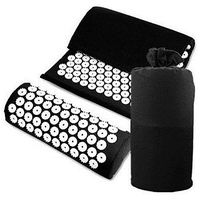 Acupressure Mat Pillow Set for Back Neck Pain Stress Relief Pads Muscle Relaxation Trigger Point Massage Therapy with Carrying Storage Bag - Black