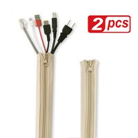 Flexible Cable Management Sleeve with Zipper - Extendable Cord Organizer System Wrap Wire Cable Cover Sleeve Holder, Keep Home & Office Clean Safe Protector for TV/Media, Beige, 39 Inches, 2 Pcs
