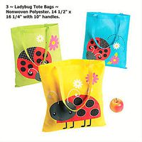 3 ~ Ladybug Tote Bags / Gift Bags ~ Nonwoven polyester ~ 14 1/2" x 16 1/4" ~ New