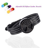 constantlife Vocation Office Home Fragrancy Oil Diffuser Jewelry Locket Bracelet Essential Oil Diffuser Leather Band Adjustable (A-Black)