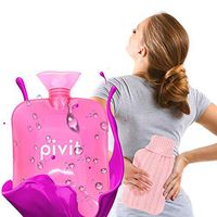 Pivit Hot Water Bottle with Cover | Heat Up & Refreezable Cold Pack Rubber Compress | XL Portable, Reusable, Reheatable & Transparent Ice Bag | Therapy Heating Pad Warmer | Warming Pain Relief (Pink)