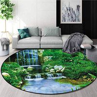 RUGSMAT Nature Area Rugs Ring 3D Non-Slip Rug,Waterfall Rocks Forest Non-Slip No-Shedding Kitchen Soft Floor Mat Round-63