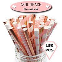 EMRLD Biodegradable Paper Straws - 150 PCS ROSE GOLD & PINK ASSORTMENT Disposable Straws for Juices, Shakes, Smoothies - Eco-Friendly, Durable Drinking Straws for Birthdays, Weddings & Events