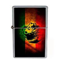 Rasta Flip Top Oil Lighter S2 Smoking Cigarette Smoker Includes Silver Case Reggae Lion Jamaican Colors 420 Leaf