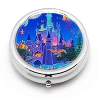 DISNEY COLLECTION Pill Box 3 Compartment Disney Round Metal Silver Button Medicine Organizer Box Convenient Jewelry Box Vitamin Fish Oil Supplement Gift