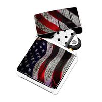 American Flag Wood Texture - White Lighter Windproof Flip-Top Refillable with tin Gift Box