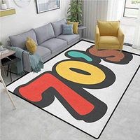 YucouHome 70s Party Flowers Area Rug Nonslip Pads, The Seventies Symbol Striped and Soft Colored Music Discotheque Artful Design, Fashionable High Class Living Dinning Room(3'x 5') Multicolor