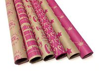Note Card Cafe Bella Kraft Valentine's Day and Birthday Wrapping Paper | Pink, 6 Pack | 30 x 120 inch Rolls | Valentines, Baby Showers, Gifts, Holidays, Birthday | Recyclable, Biodegradable
