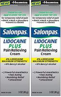 Salonpas LIDOCAINE PLUS 3 oz Pain Relieving Cream! Maximum Strength 4% Lidocaine for Numbing Pain Relief! (2 PACK)