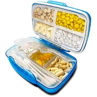 Travel Pill Organizer-Moisture Proof Blue Pill box Portable Daily Pill Organizer 8 Large Compartments for Medication and SupplementsWeekly Pill Box Case with for Purse and Pockets to Hold Vitamins Fis