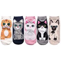 Zoylink 5 Pairs Women Socks Cute Cat Breathable Low Cut Socks No Show Socks Cotton Socks