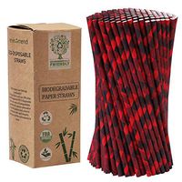 Cooraby 200 Pieces Red and Black Plaid Paper Straws Biodegradable Paper Drinking Straws for Christmas Party Supplies and Party Favors