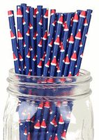Christmas Hat Design Set of 100 Count Size 7 3/4 inch Holiday Design Paper Drinking Straw Baking Sticks Cake Pop Sticks For Cake Pops, Lollipops, Crafts, Cupcake Toppers, Rock Candy and Brownie Pops
